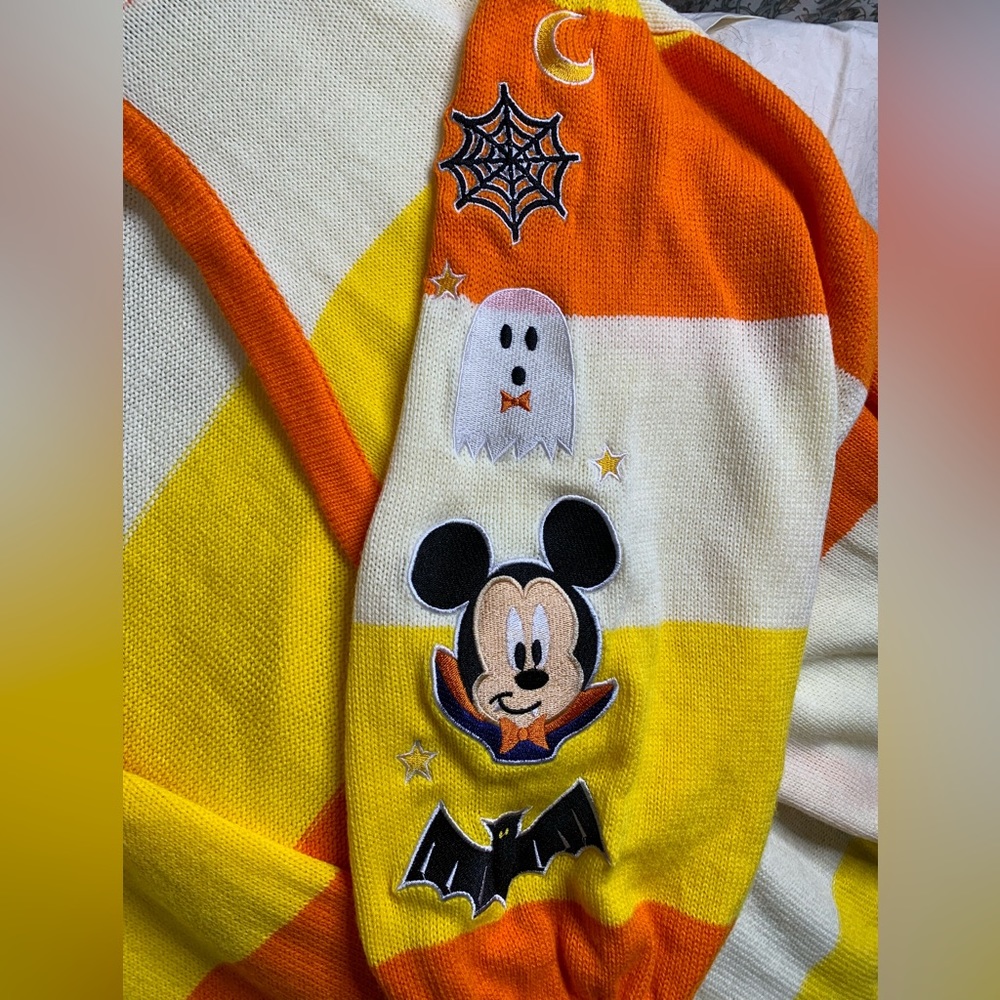 Disney Mickey Mouse Halloween Candy Corn Stripe Open Cardigan - Picture 6 of 7